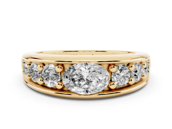 Oval Diamond Mens Ring with Round Diamond Accents Yellow gold