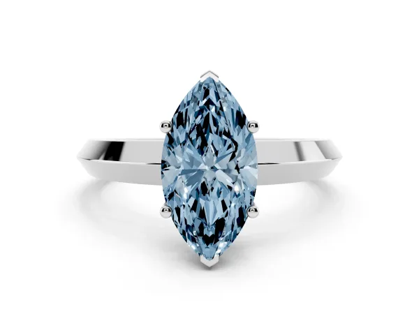 Fancy Blue Marquise Cut Cut Solitaire Engagement Ring with Flat Band and Four-Prong Setting White gold