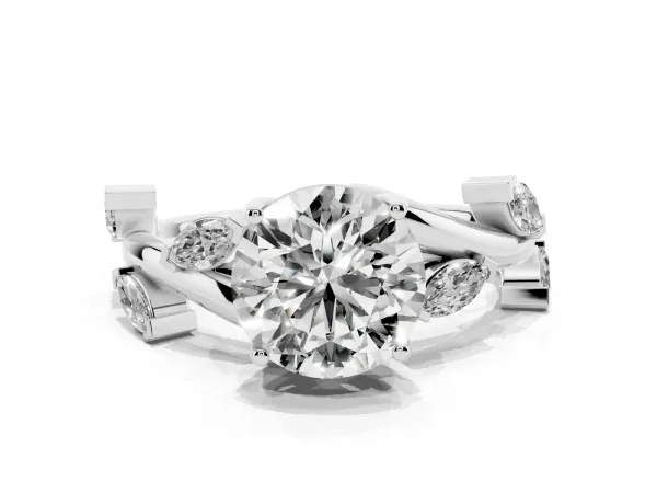 Round Cut Solitaire Twisted Band Marquise Accent Prong Setting Ring White gold