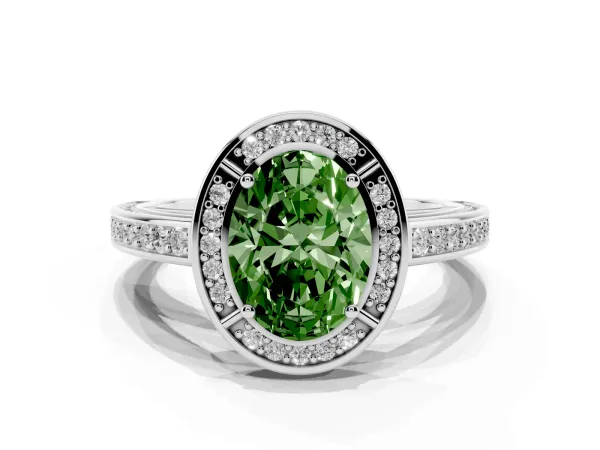 Fancy Green Oval Cut Cut Halo Pave Split Shank Prong Setting Ring Platinum