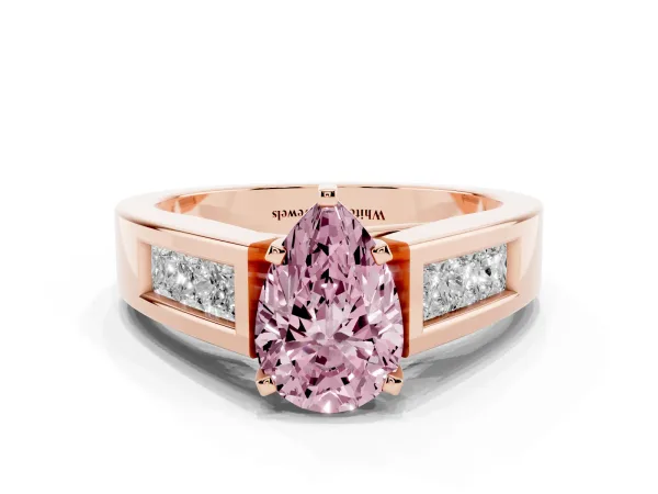 Fancy Pink Pear Cut Cut Channel Set Solitaire Ring with Four-Prong Setting Rose gold