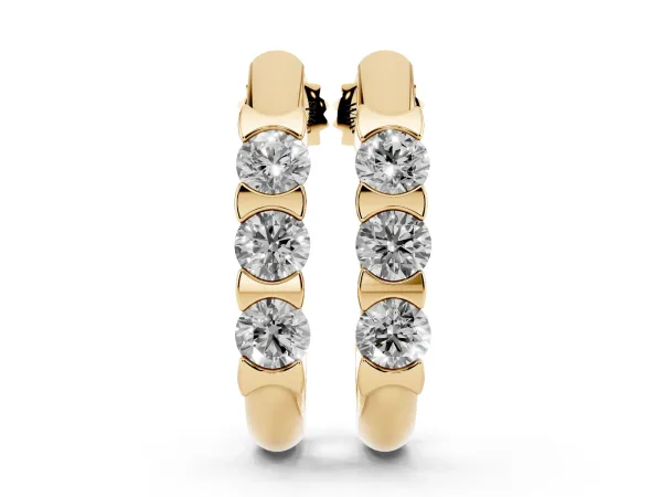 Channel Set Round Diamond Hoop Earrings with Claw Prong Setting Yellow gold