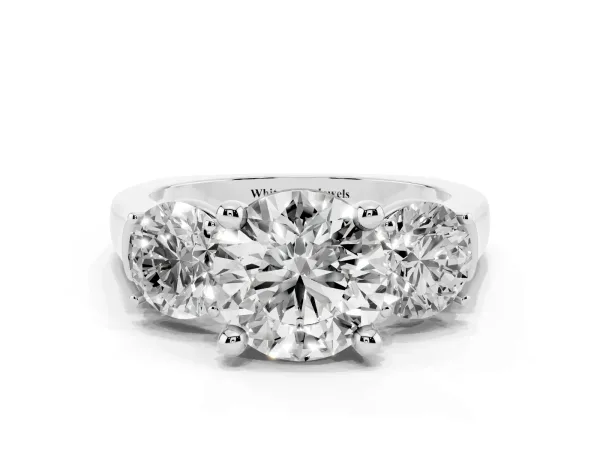 Three-Stone Round Cut Brilliant Diamond Trellis Ring with Comfort Fit Band Platinum