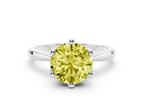 Fancy Yellow Round Cut Solitaire Engagement Ring with Six-Prong Setting and Tapered Band White gold