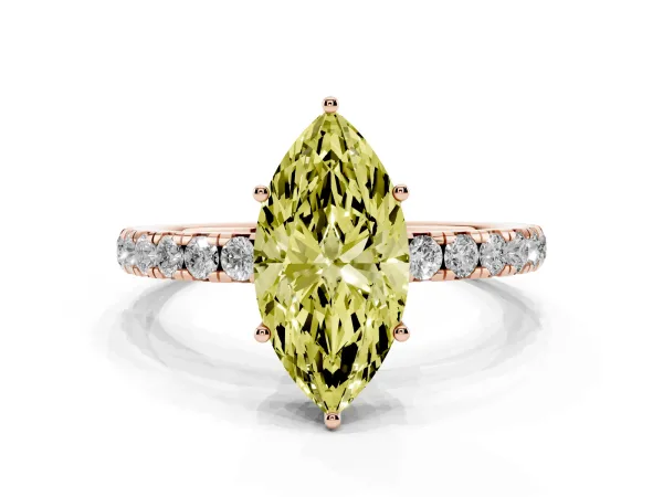 Fancy Yellow Marquise Cut Diamond Pavé Solitaire Engagement Ring with Four-Prong Setting Rose gold