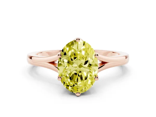 Fancy Yellow Oval Cut Solitaire Diamond Ring with Six-Prong Setting and Tapered Band Rose gold