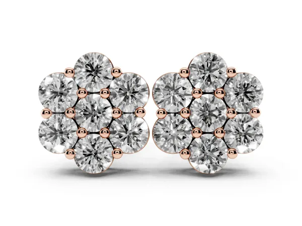 Cluster Round Diamond Stud Earrings with Prong Setting Rose gold