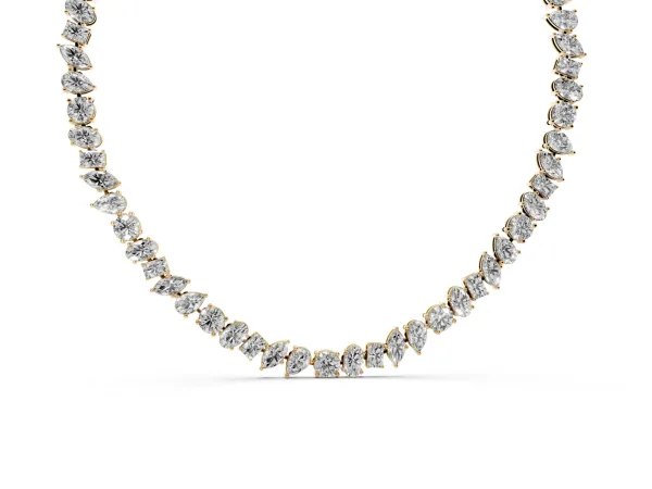 Mixed Shape Diamond Tennis Necklace Yellow gold