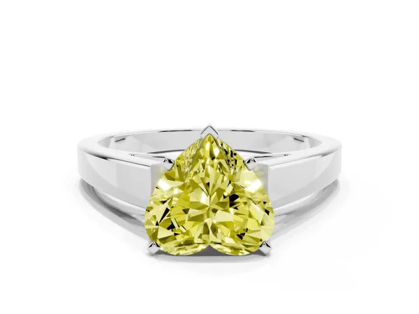 Fancy Yellow Heart Cut Solitaire Engagement Ring with Four-Prong Setting and Tapered Band Platinum