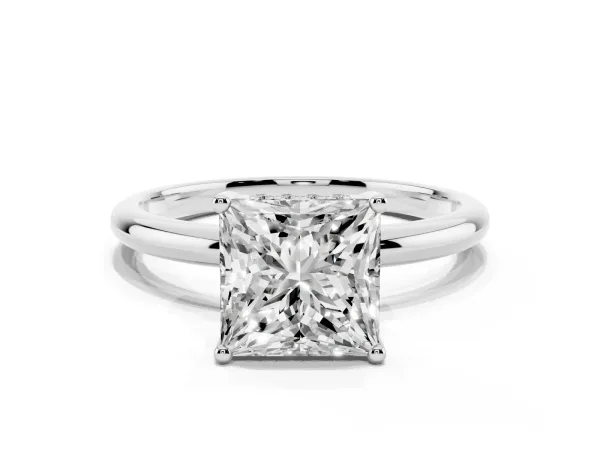 Princess Cut Cut Solitaire Engagement Ring with Four-Prong Setting and Classic Band Platinum