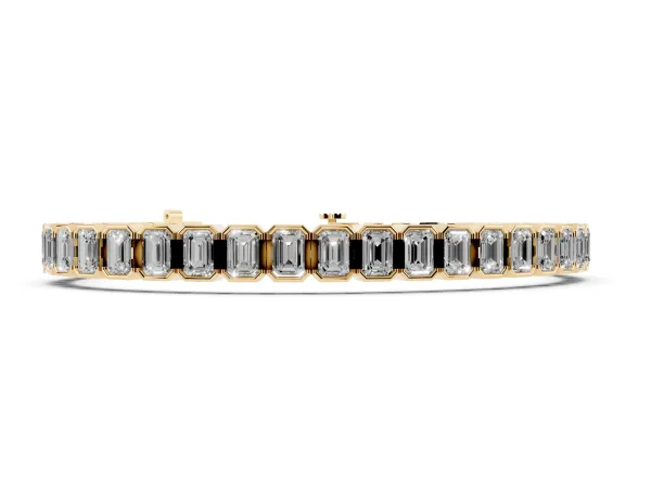 Emerald Cut Diamond Tennis Bracelet with Half Bezel Setting Yellow gold