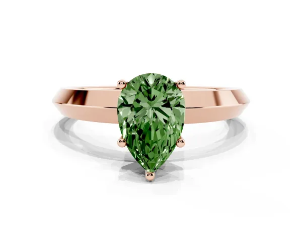 Fancy Green Pear Cut Cut Solitaire Engagement Ring with Flat Band and Four-Prong Setting Rose gold