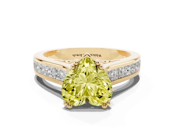 Fancy Yellow Heart Cut Cut Channel Set Solitaire Engagement Ring with Prong Setting Yellow gold