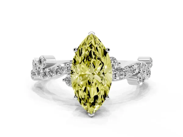 Fancy Yellow Marquise Cut Cut Solitaire Diamond Twisted Band with Pave Setting Platinum
