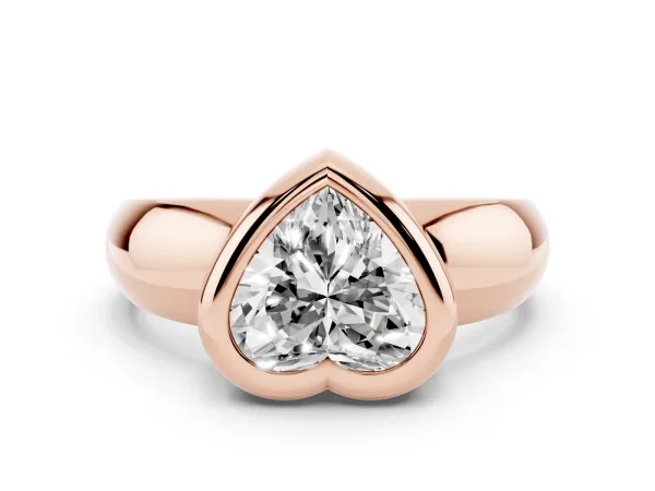 Bezel Set Heart Cut Solitaire Ring with Wide Band Rose gold