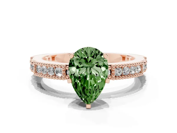 Fancy Green Pear Cut Solitaire with Pavé Band and Four-Prong Setting Rose gold