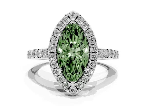 Fancy Green Marquise Cut Halo Diamond Pavé Solitaire Ring White gold