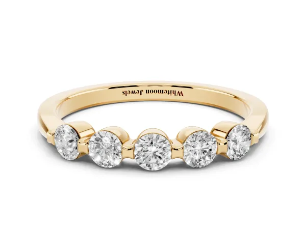 Five-Stone Round Cut Diamond Prong-Set Half Eternity Band Yellow gold