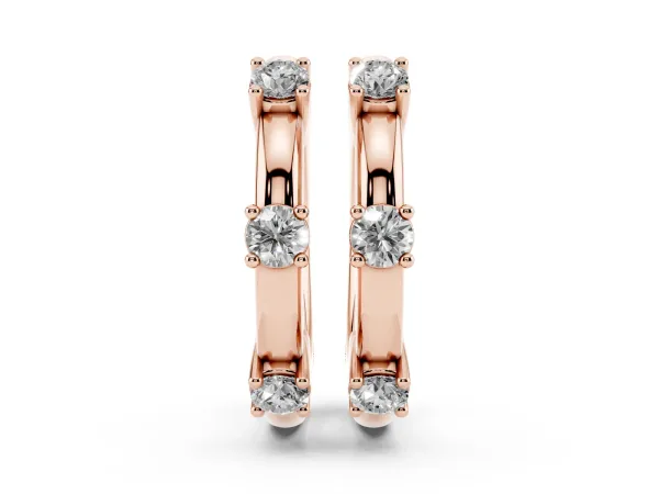 Round Diamond Station Huggie Hoop Earrings Rose gold