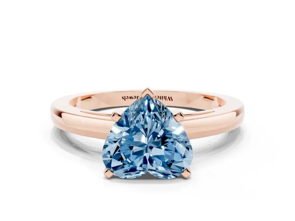 Fancy Blue Heart Cut Solitaire Diamond Engagement Ring with Four-Prong Setting on a Classic Band Rose gold