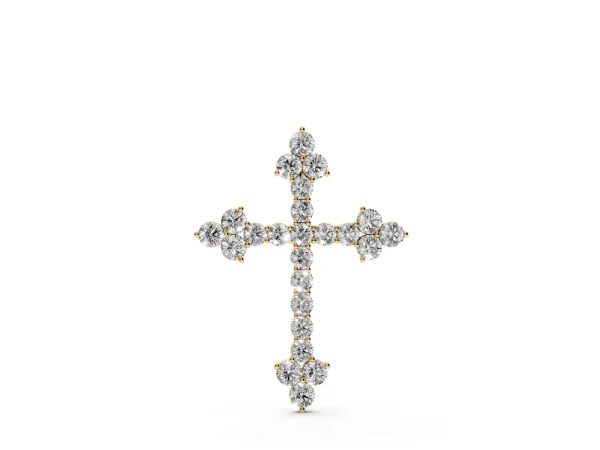 Round Diamond Cluster Cross Pendant with Prong Setting Yellow gold