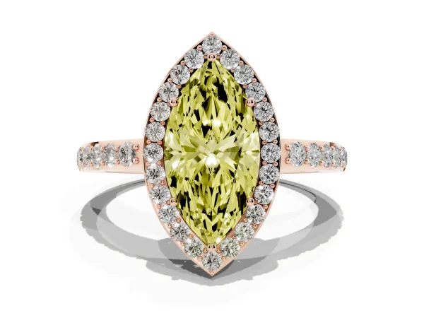Fancy Yellow Marquise Cut Halo Diamond Pavé Band Ring with Prong Setting Rose gold