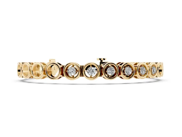 Bezel Set Round Diamond Tennis Bracelet with Open Circle Band Yellow gold