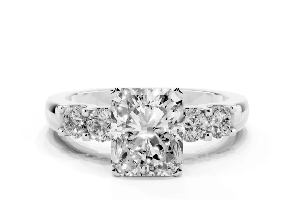 Radiant Cut Brilliant Cut Diamond Five-Stone Prong Set Engagement Ring with Channel Band Platinum