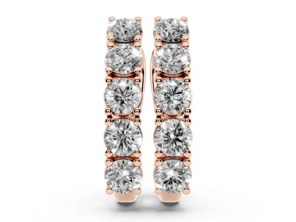 Round Diamond Channel Set Hoop Earrings with Four-Prong Setting Rose gold