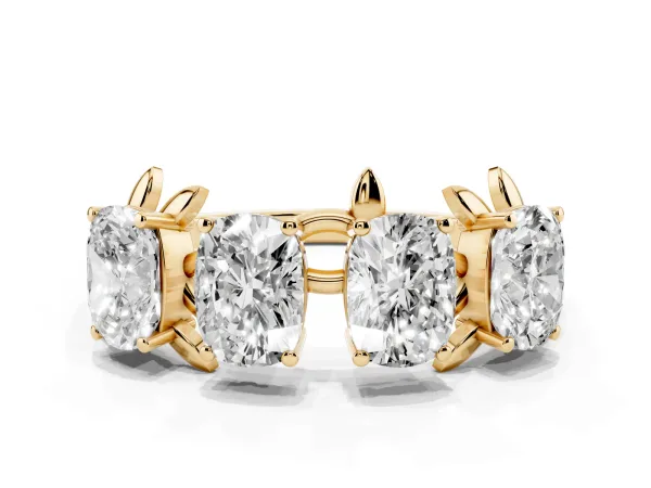 Four-Stone Elongated Cushion Diamond Band with Nature-Inspired Prong Setting Yellow gold