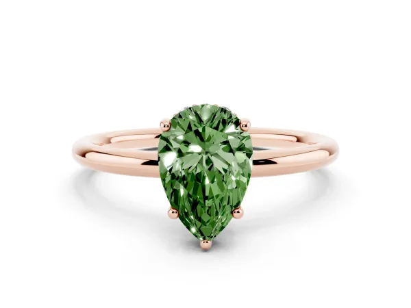 Fancy Green Pear Cut Solitaire Diamond Ring with a Classic Band and Four-Prong Setting Rose gold