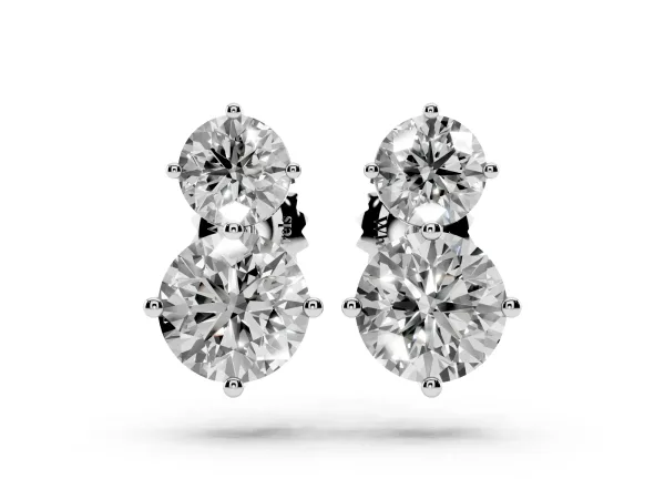 Round Cut Diamond Two Stone Stud Earrings Platinum