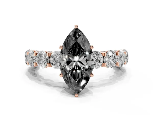 Fancy Black Marquise Cut Diamond Side Stone Engagement Ring with Four-Prong Setting Rose gold