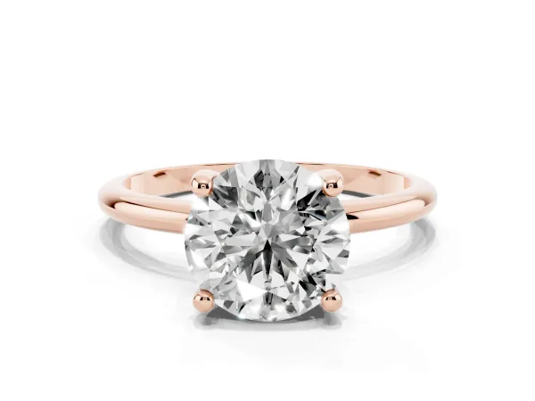 Round Cut Solitaire Diamond Ring with 4-Prong Setting on a Classic Band Rose gold