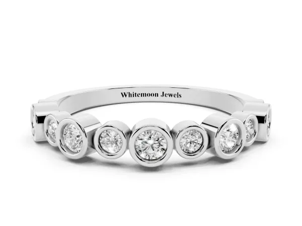 Bezel Set Round Diamond Half Eternity Band White gold