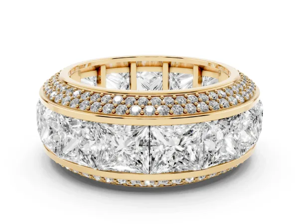 Princess Diamond Pavé Mens Wedding Band with Round Diamond Accents Yellow gold