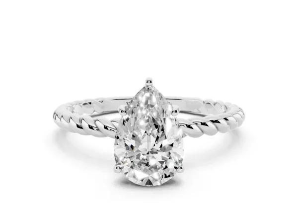 Pear Cut Solitaire Twist Band Ring with Four-Prong Setting Platinum