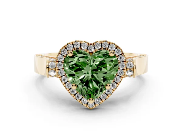 Fancy Green Heart Cut Halo Pave Split Shank Prong Setting Ring Yellow gold