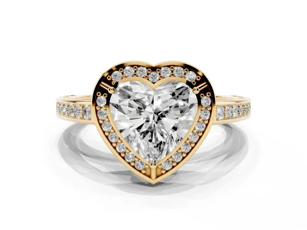 Heart Cut Cut Halo Pave Split Shank Prong Setting Ring Yellow gold