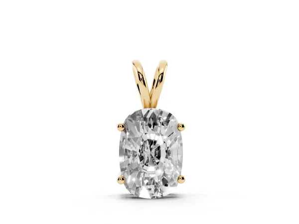 Old Mine Cushion Diamond Solitaire Pendant with Four Prong Setting Yellow gold