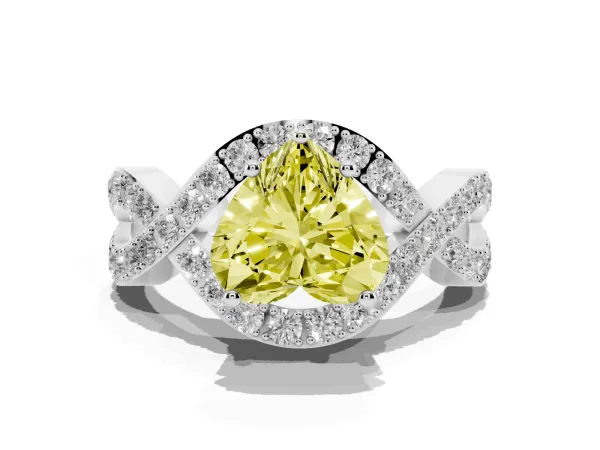 Fancy Yellow Heart Cut Solitaire Twist Band Pavé Diamond Engagement Ring White gold