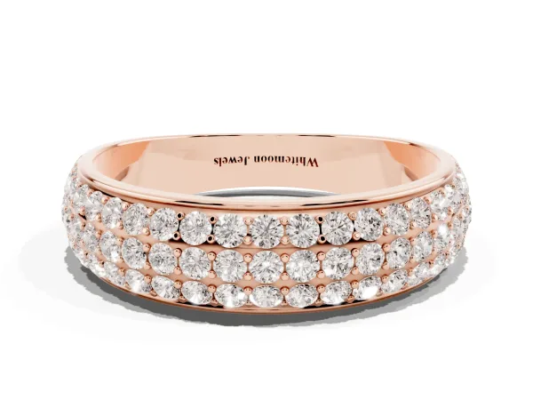 Three-Row Round Diamond Eternity Band with Shared Prong Setting Rose gold