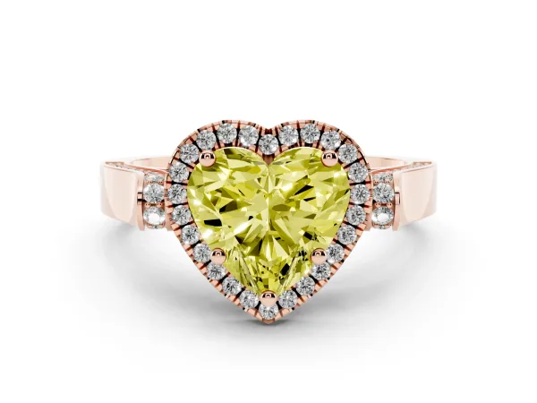 Fancy Yellow Heart Cut Halo Round Diamond Twist Band with Four-Prong Setting Rose gold
