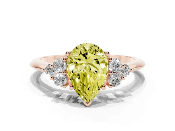 Fancy Yellow Pear Cut Cut Diamond Cluster Ring with Solitaire Band and Four-Prong Setting Rose gold