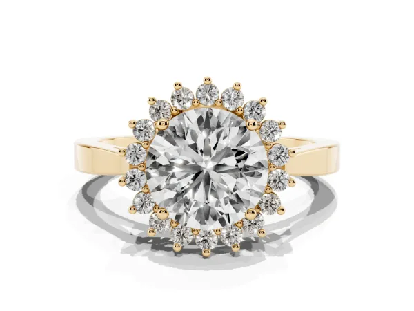 Round Cut Cut Diamond Halo Ring with Round Brilliant Halo and Solitaire Band Yellow gold