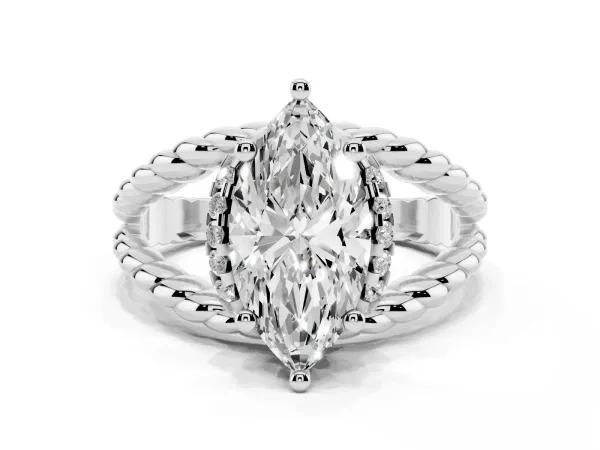 Marquise Cut Halo Twisted Band Four-Prong Ring White gold