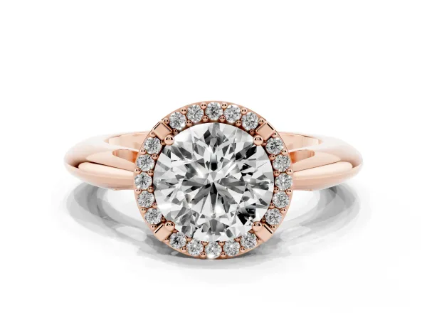 Round Cut Cut Diamond Halo Engagement Ring with Split Shank and Four-Prong Setting Rose gold
