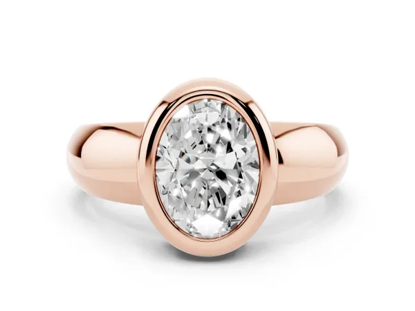 Bezel Set Oval Cut Solitaire Ring with Wide Band Rose gold