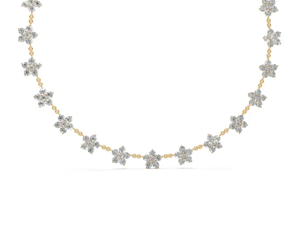 Round Diamond Floral Station Necklace with Diamond Accents Yellow gold