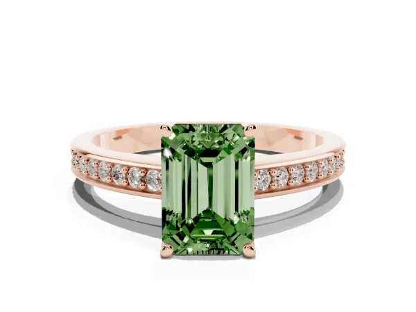 Fancy Green Emerald Cut Solitaire Pavé Band Prong Setting Ring Rose gold